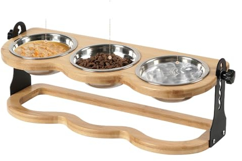 Cuenco Elevado para Perros, Cuenco Elevado para Comida para Perros con Soporte, dispensador de golosinas de Altura Ajustable con 3 Platos de Acero Inoxidable, Juego de Platos Inclinados, de