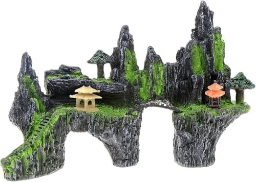 Toolzia Resin Aquarium Mountain Decoration with Cave & Tree House, Large Rock Thematic Fish Tank Ornament, Aquarium Decor for Fish Tank