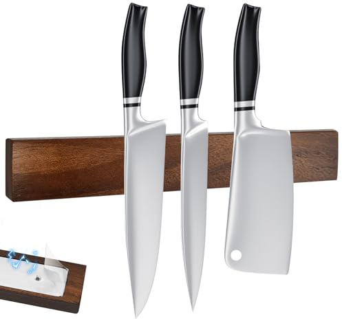 Barra magnética con cuchillo de 40 cm, madera maciza de alta calidad, magnética, ahorra espacio, soporte magnético para cuchillos de madera de acacia, listones magnéticos de madera, para cocina y