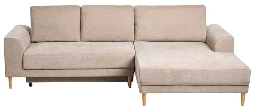 Bäddsoffa 3-sits Hörnsoffa Modern Vänster Chenilleklädsel med Förvaring Armstöd Ljusbrun Nuborg