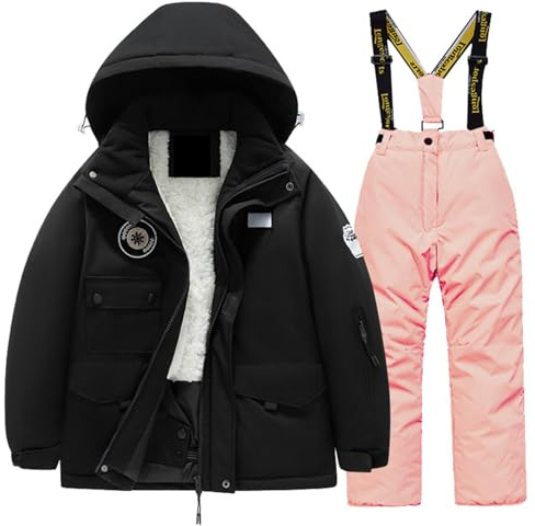 Genérico Traje de Esquí Infantil Chaqueta Pantalones Lana Múltiples Bolsillos Impermeable Abrigado Snowboard Invierno Niñas Equipación Deportiva Nieve (14-16 Years)