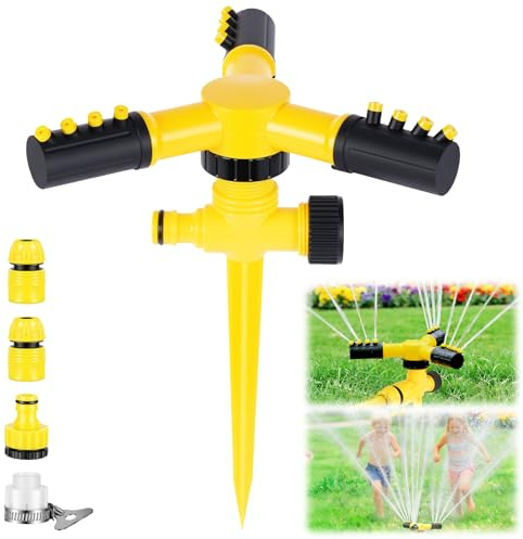 vsshe Aspersor de Jardín Automático, Aspersor Giratorio de Césped de 360 °, Aspersores De Riego De Césped, Sistema de Riego con Boquilla de 3 Brazos para Equipos (Montaje en Suelo)