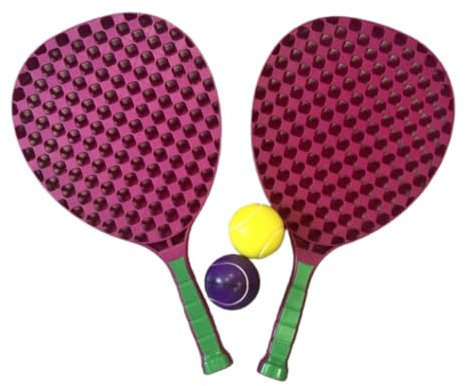 Set de Tennis de Plage, 2 Raquettes en Plastique 50 cm, avec 2 Balles en Mousse et Housse de Transport, pour Enfants dès 3 Ans