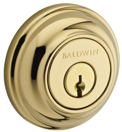 Baldwin Reserve 9BR3850-005 Traditional Round Low Profile Double Cylinder Deadbolt in Polished Brass, Key Lock, 18-inch