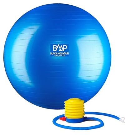 Black Mountain Products Professional Grade Exercise Stability Yoga Ball, Foot Pump, Ball Plug, Plug Puller, 2000 Pounds Static Weight Capacity Antiburst