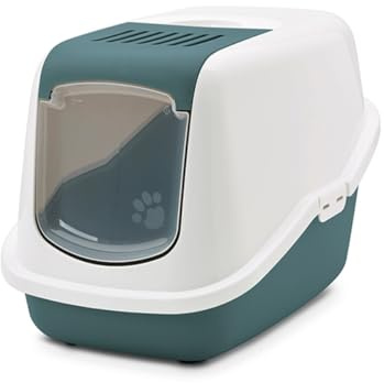 bac litiere pour Chat - Nestor Nordic Green - Maison Toilette - façade Rabattable - Porte battante - Filtre Charbon - 56 x 39 x 38,5 cm