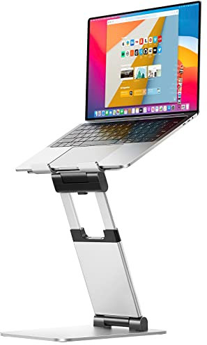 Sit to Stand Laptop Stand, Promote Healthy Posture, Ergonomic Standing Computer Stand, Tall Height Adjustable Laptop Riser, Reduce Neck Pain Compatible with Macbook Air Pro, All Laptops 10-17-Silver