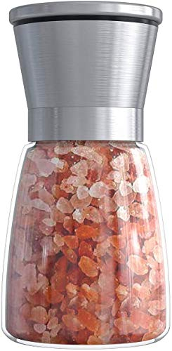 Macinapepe e sale in acciaio inossidabile con corpo in vetro, manuale, in ceramica, regolabile, adatto per sale marino grosso, pepe, spezie ed erbe.