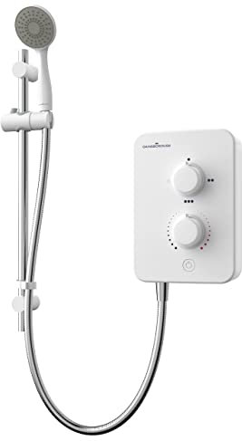 Gainsborough Slim Mono 8.5kW Electric Shower White Single 1 Spray Mode Head Adjustable Handset with Hose Rub Clean Nozzles Bathroom IPX4