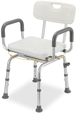 Randaco Duschpall 360° roterbar med ryggstöd och armstöd, justerbar höjd 70–78 cm, halkfri duschpall badkarstol för funktionshindrade, funktionshindrade, äldre och gravida kvinnor