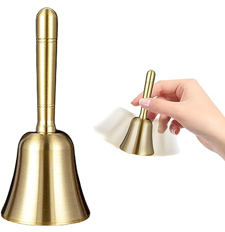 Handglocke Klassische, Laute Handglocken aus Massivem Messing Gold Hand Glocke Handklingel Tischglocke für Schule Kirche Hotelservice Rezeption Abendessen Meditationsgebet Hochzeitsdeko (Gold)