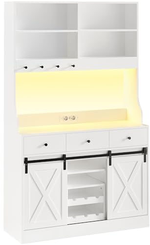 Mueble de cocina, aparador con iluminación LED, enchufe, armario buffet, estante para vino extraíble, 3 cajones, estantes ajustables, gran espacio de almacenamiento, cocina, salón, comedor, 103,5 x 40