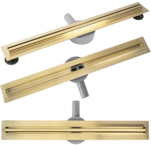 Rea Drain linéaire Neox Slim pro Brush Gold 70 Caniveau de Douche en Acier Inoxydable Siphon Sol d'évacuation pour Salle de Bain Drain De Plancher Douche (Or brossé)