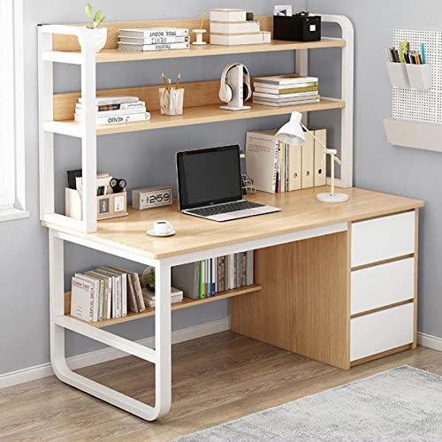 Computer Desk with Cabinet and Bookshelf, Home Office Desk with 3 Drawers, Industrial Work Desk, Workstation for Home and Office (47 Inch, Oak)