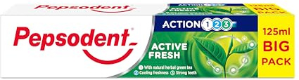 Pepsodent Active Fresh with Fluoride and Calcium Toothpaste for 24-Hour Cavity Protection 125 ml