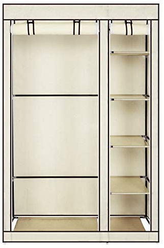Bonnlo Armoire Tissu, avec Penderie et Étagères, Stable, Armoire de Rangement, 110 x 45 x 175 cm, Beaucoup de Rangement, Pliable, Beige