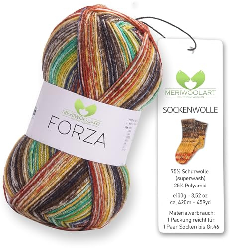 MeriWoolArt® Sockgarn 4-trådigt – 100g Merinoullgarn för stickning & virkning, 75% ny ull (superwash), 25% polyamid, 420m – Perfekt för herr- & damsockor, tröjor & koftor