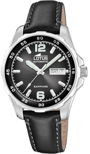 Lotus Automatik Herren Uhr Schwarzes Leder - Analoguhr Herren - Kalender - Saphirglas mit hoher Widerstandsfähigkeit - Wasserdicht 10 ATM Elegant 18998/4