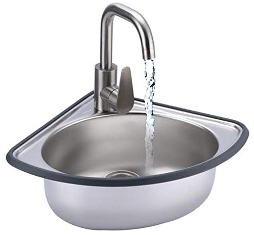 Stainless Steel Hand Sink with Bracket, Wall Mount Hand Wash Sink, Mini Corner Washbasin for Bathrooms, Laboratories,Silver-Kit#B3