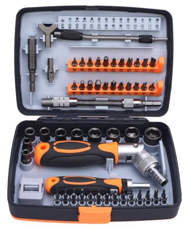 CHEOTIME Ratcheting Screwdriver Set, 68 in 1 Socket Set & Magnetic Screwdriver Bit Set with Rotatable Ratchet Handles and Storage Case for Computer/Bike/Car/Electronics Maintenance