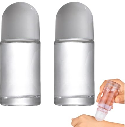 Dwang 2 Pcs 50ML Glass Empty Roller Bottles with Plastic Roller Ball, Deodorant Roll On Bottles Containers Leak Proof Massage Roller Ball Bottle with Cap for Essential Oil Perfume Cosmetics (White)
