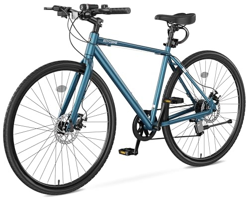 MOPHOTO Hybrid Bike for Adults, 700C City Commuter Bicycle with Lightweight Aluminum Frame, 8-Speed Urban Fitness Road Bike for Men & Women, Dual Disc Brakes, Front and Rear Reflectors, LED Headlight