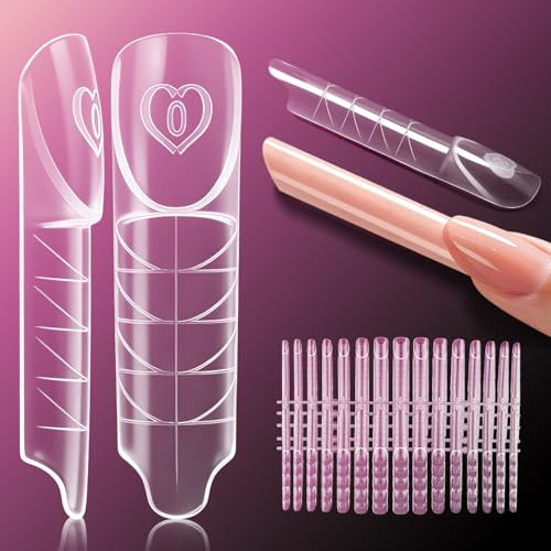 Gorgellux 3D French Dual Forms, 150Pcs Nail Mold for Quick Extension, 15 Size Reusable, Salon Nail Art DIY Tools