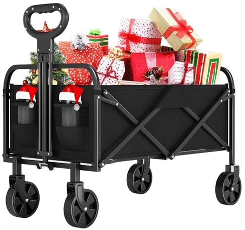 GarveeMore Carro de Camping Plegable, 172 kg de Carga Máxima, Tela Oxford 600D y Marco de Tubo Cuadrado Resistente, 76×51×91 cm, para Acampada al Aire Libre, Jardín y Compras Negro