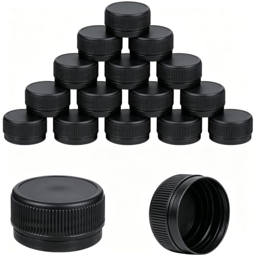 Reusable Black Plastic Screw Bottle Caps & Lids, 50 Pack | Multipurpose Bottle Tops for DIY Crafts Storage Children Classroom Activities Scrapbooks Decoration Outdoor Games