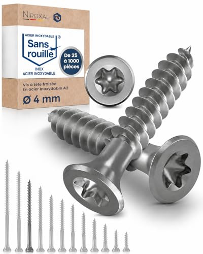 Träskruvar i Rostfritt Stål A2 – Försänkt Huvud Torx TX20 – Helgängade – 4 x 60 mm – 25 Pack – Universalskruvar för Trä