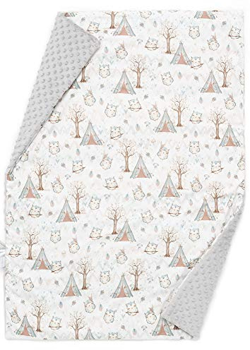 EliMeli Coperta per bebè, coperta per gattonare, in cotone super morbido, imbottitura in pile Minky, 75 x 100 cm, ottima qualità, certificazione Öko-Tex, Made in Europe (grigio - Owls)