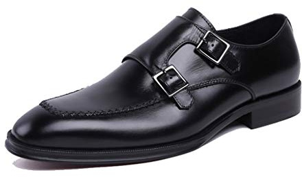 Banquet Wedding Dress Shoes，Men's Buckle Monk Shoes Business Leather Shoes Retro Cowhide Footwear,Black- 44/UK 9.5/US 10