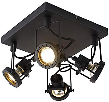 Qazqa - Industrial Spotlight Ceiling Black 4-Way Light - Suplux- - Industrial - Suitable for LED GU10 | 4 Way Light - Steel Surface-Mounted spotway Light - Suitable for Living Room I Kitchen I Bedro