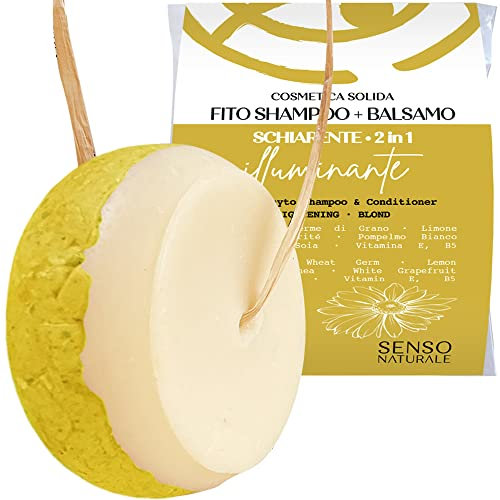 Senso Naturale Shampoo Solido e Balsamo Capelli 2 in 1 Illuminante Schiarente, Equilibratore per Riflessi Dorati Luminosi con Camomilla, Curcuma e Limone, Ideale per il Viaggio, ph 4,5-5,5