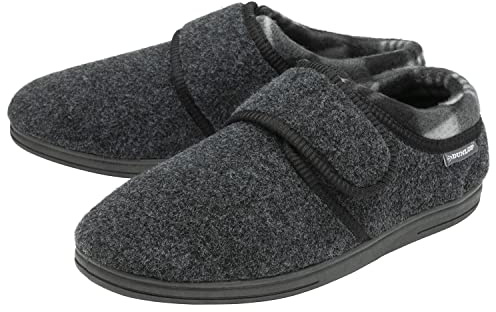 DUNLOP Pantuflas Ortopédicas para Hombre Ajustable Zapatillas con Velcro para Diabeticos (42, Carbón, numeric_42)