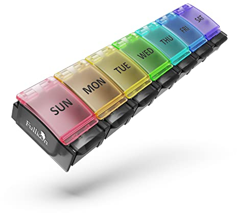 Fullicon Weekly Pill Box Organiser, 7 Day Tablet Boxes for Vitamins and Supplements, Easy to Open Large Medicine Box, Portable Medication Organiser for Travel