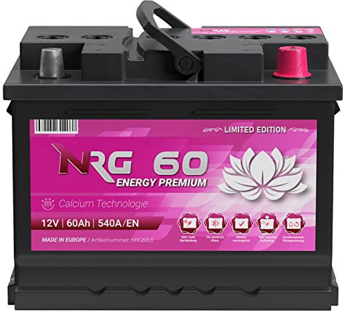 NRG Premium Autobatterie 60Ah 12V Limited Edition Starterbatterie ersetzt 53Ah 55Ah 56Ah 61Ah 62Ah Batterie