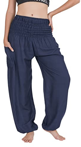 CHAINUPON Harem Trousers Women Boho Loose Yoga Pants Casual Bohemian Hippie Lounge Elephant Pyjamas Bottoms (2XL-3XL, Navy Blue)