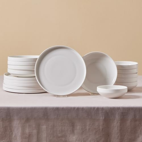 Karaca Felix Service de Table 18 Pièces pour 6 Personnes, Vaisselle en Porcelaine avec Assiettes, Bols à Céréales/Soupes & Plats de Service, Set de Vaisselle Moderne, Blanc