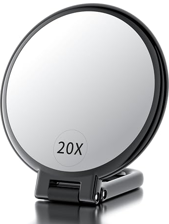 Beautifive 20X/1X Vergrößerungsspiegel, Doppelseitiger Handspiegel mit Griff, Faltbarer Kosmetikspiegel mit 360°Schwenkbar, Tragbarer Reisespiegel für Make-up