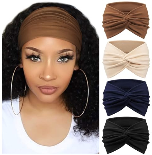 DRESHOW 4 Pièces Bandeau Cheveux Femme Boho Bandeaux Vintage Fleur Imprimé Hair Bandeau Cross Noué Élastique Bande de Cheveux Accessoire