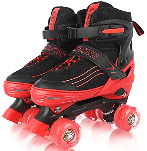 Rollschuhe für Mädchen Jungen Einstellbare Kinder Rollschuhe mit leuchtenden Rädern, Spaß Beleuchtung für Jungen Mädchen, Rollschuhe für Kinder (Black red, Small (28-32 EU))