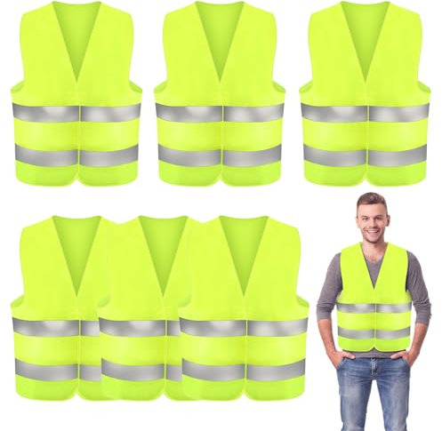 Warnwesten Auto 6 stück Reflektierende Warnweste Auto Sicherheitsweste Auto Waschbar Warnweste Gelb Warnschutzweste KFZ Pannenhilfe Sicherheitswesten für Autofahrern Fahrern Arbeitskräften Erwachsene