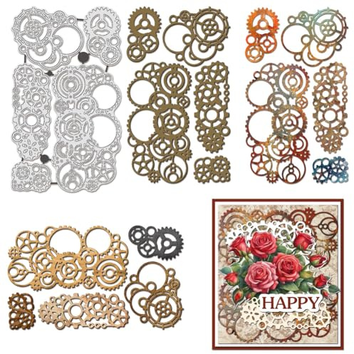 Benecreat stansformar med punk kugghjul, kugghjulskombinationer kolstål prägling vintage kugghjul mallar metallmallar för scrapbooking albumfoto korttillverkning