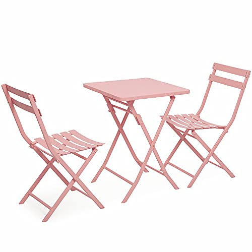 3-teiliges Gartenmöbel-Set mit klappbarem Tisch und Stühlen, Metallkonstruktion, Rosa