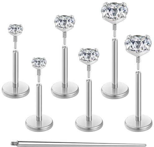 Gotumo 16G Flat Back Earrings Stud Nose Ring Titanium Internal Thread Tragus Labret Cartilage Lip Medusa Conch Body Piercing Jewelry Nose Stud Hypoallergenic for Women Men(Silver S)