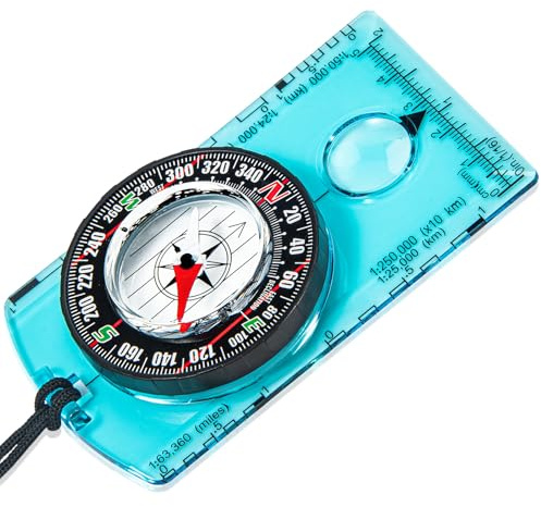 Nihtdoy Boussole d'extérieur multifonction pour randonnée, scoutisme, camping et navigation – Remplie de liquide, base transparente avec échelles de mesure, durable et compacte
