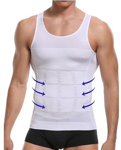 JiaYouLC Men Compression Vest Slimming Body Shaper Undershirts Waist Trainer Tight Shapewear (WhiteA, XL)