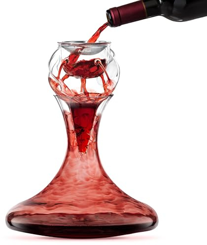 Final Touch Conundrum WDA71590 - Set di aeratore per vino e decanter rotante, realizzato a mano, in cristallo senza piombo, sistema di aerazione a 4 fasi, filtro per sedimenti in acciaio inox