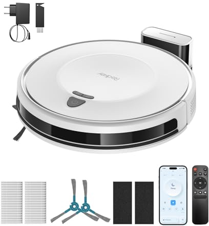 Redkey E6 Robot Aspirapolvere con 7000 Pa, Fino a 170 Min Autonomia, Navigazione Dinamica, Aspirapolvere Robot con Base di Ricarica, Telecomando e APP, Ideale per Peli Animali, Tappeti, Pavimenti Duri